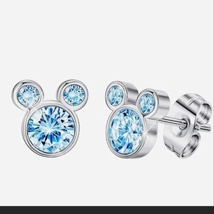 Sterling  Silver and Blue Stud Mickey Mouse Earrings